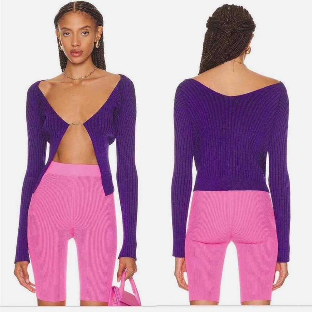 Jacquemus La Maille Pralu Rib Cardigan Sweater Top in Purple size 34 / XS